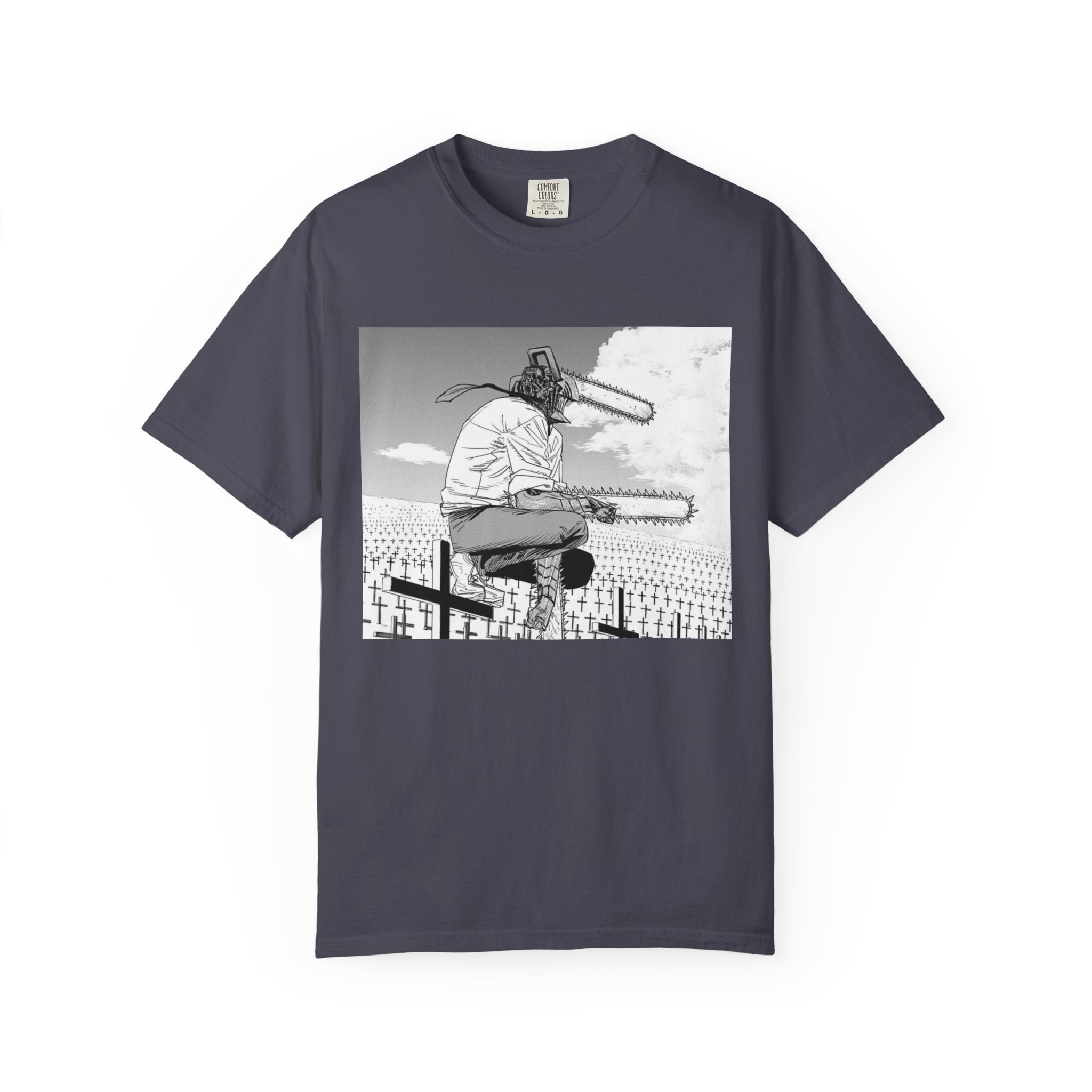 Chainsaw Man Graveyard Scene T-Shirt | Black & White Manga Graphic Tee | Japanese Anime Streetwear