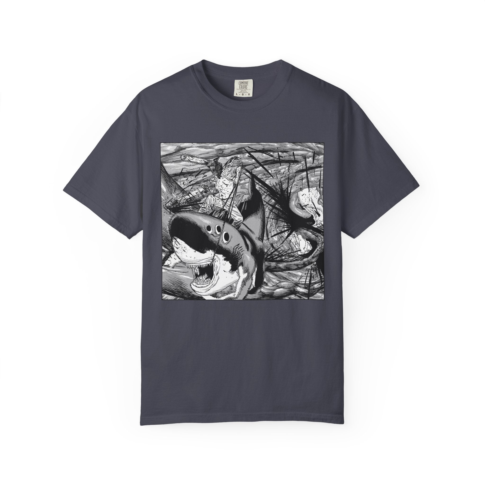 Chainsaw Man Shark Fiend T-Shirt | Black & White Manga Graphic Tee | Japanese Anime Streetwear