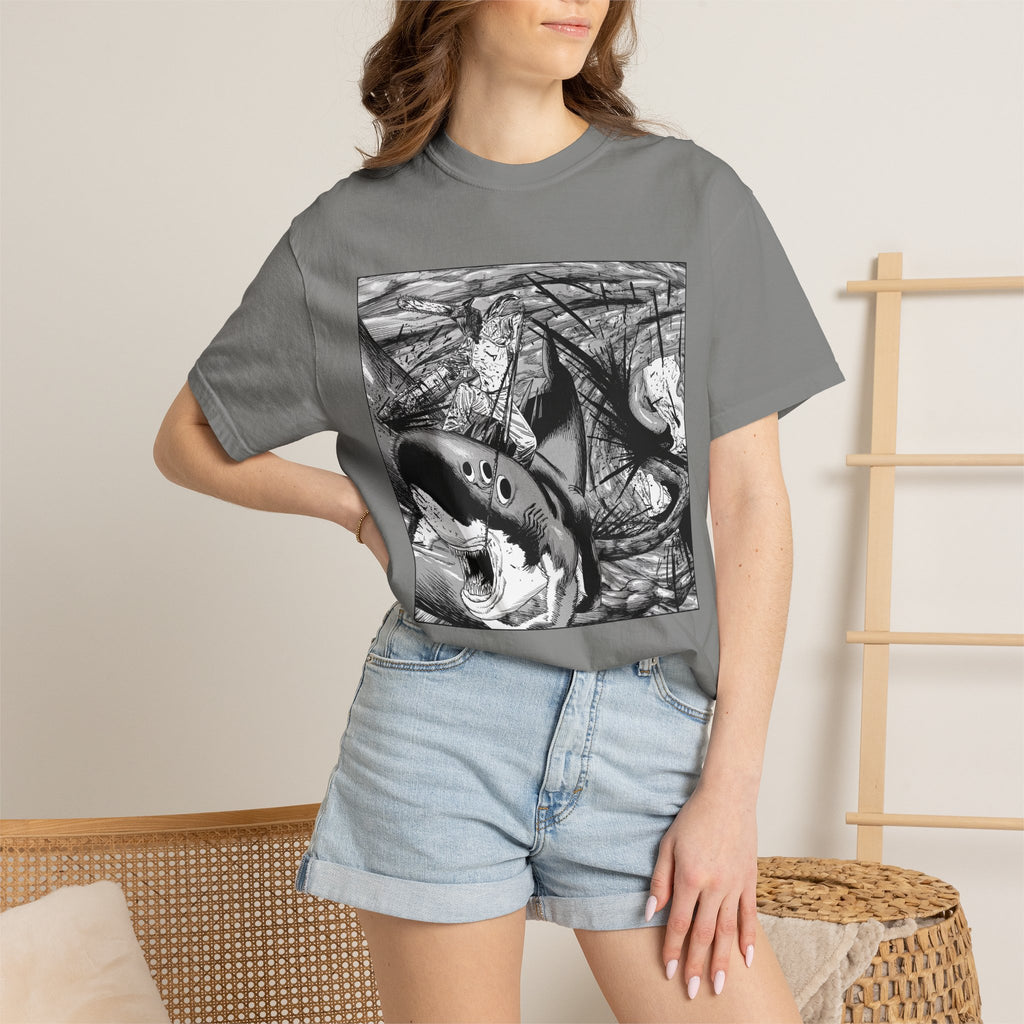 Chainsaw Man Shark Fiend T-Shirt | Black & White Manga Graphic Tee | Japanese Anime Streetwear