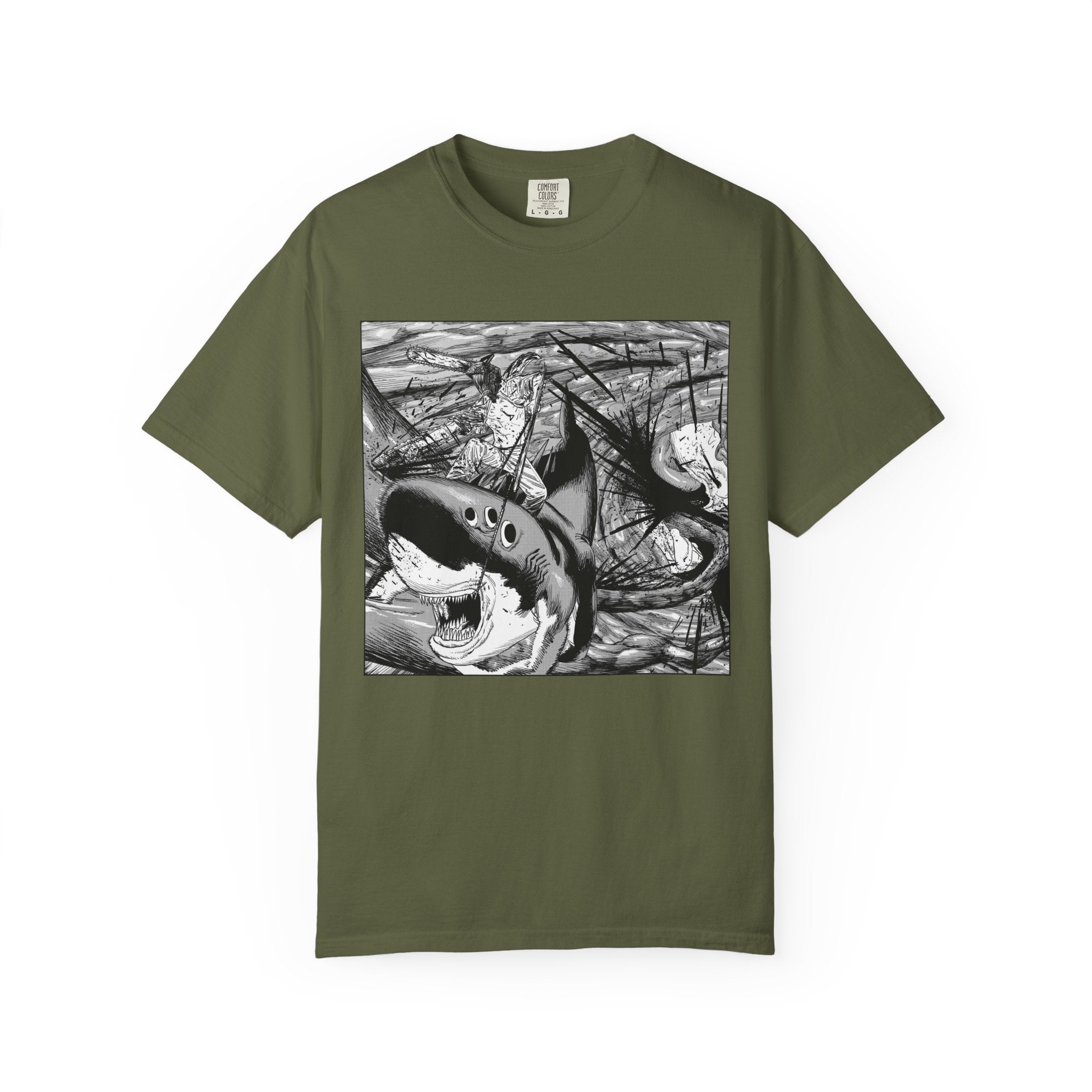 Chainsaw Man Shark Fiend T-Shirt | Black & White Manga Graphic Tee | Japanese Anime Streetwear
