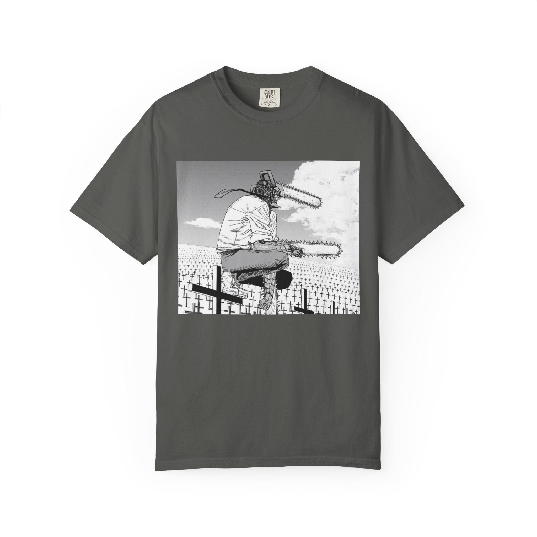 Chainsaw Man Graveyard Scene T-Shirt | Black & White Manga Graphic Tee | Japanese Anime Streetwear