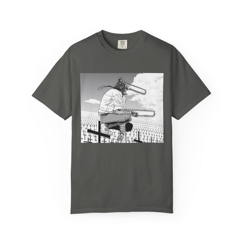 Chainsaw Man Graveyard Scene T-Shirt | Black & White Manga Graphic Tee | Japanese Anime Streetwear