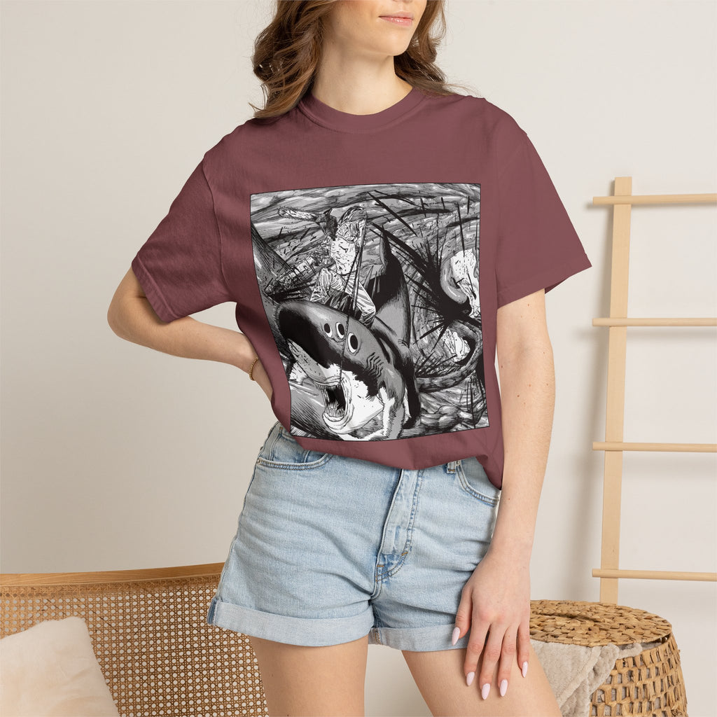 Chainsaw Man Shark Fiend T-Shirt | Black & White Manga Graphic Tee | Japanese Anime Streetwear