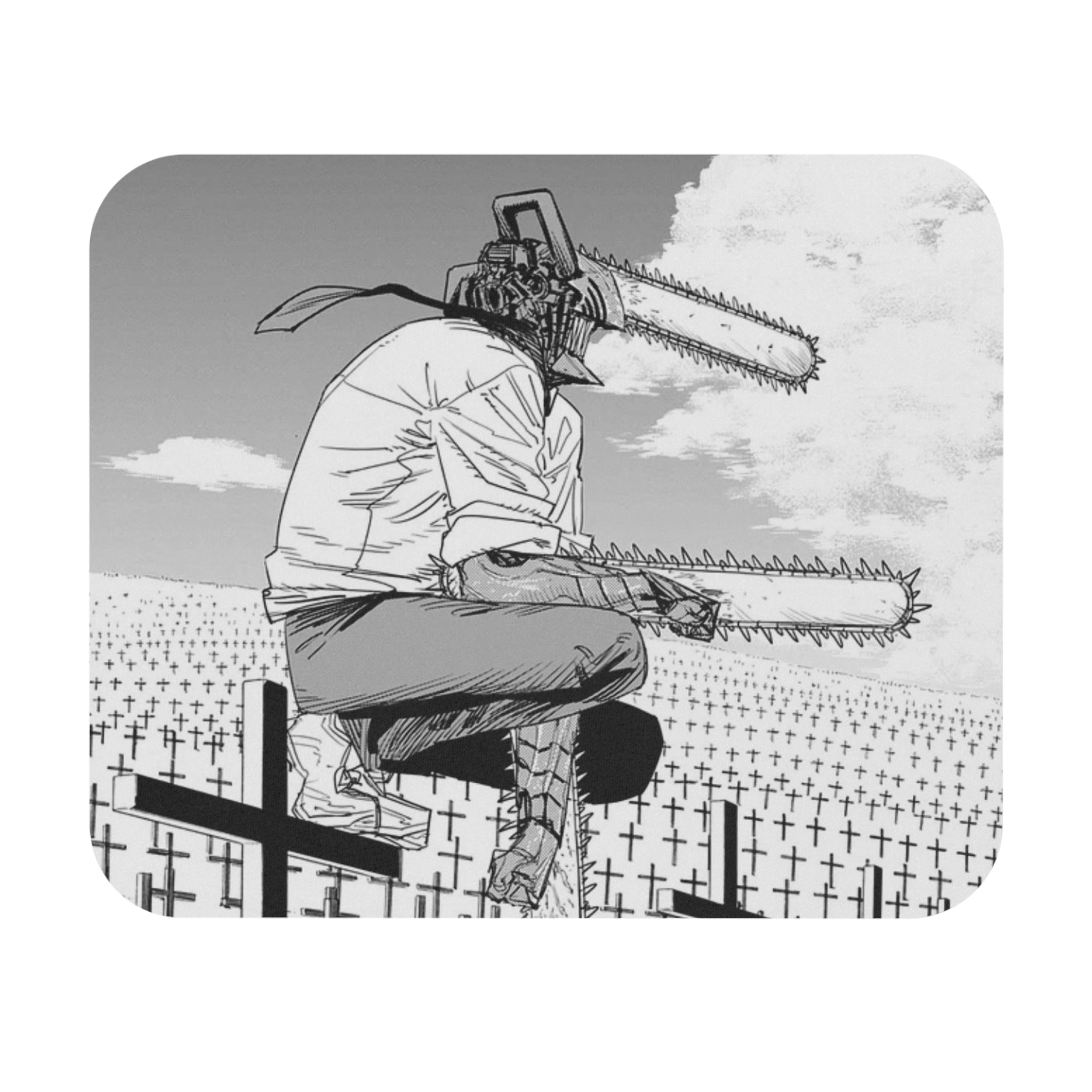 Chainsaw Man Denji Black & White Anime Mousepad | Manga Gaming Desk Mat