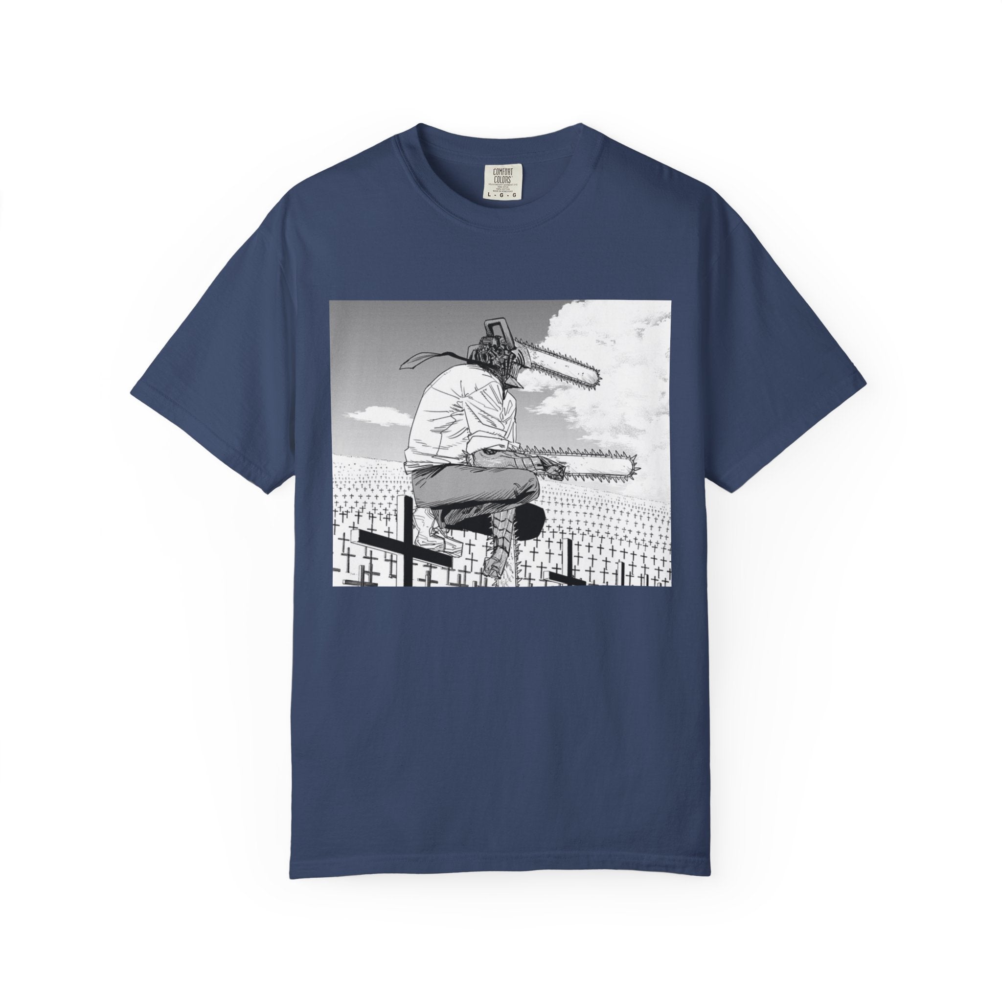 Chainsaw Man Graveyard Scene T-Shirt | Black & White Manga Graphic Tee | Japanese Anime Streetwear