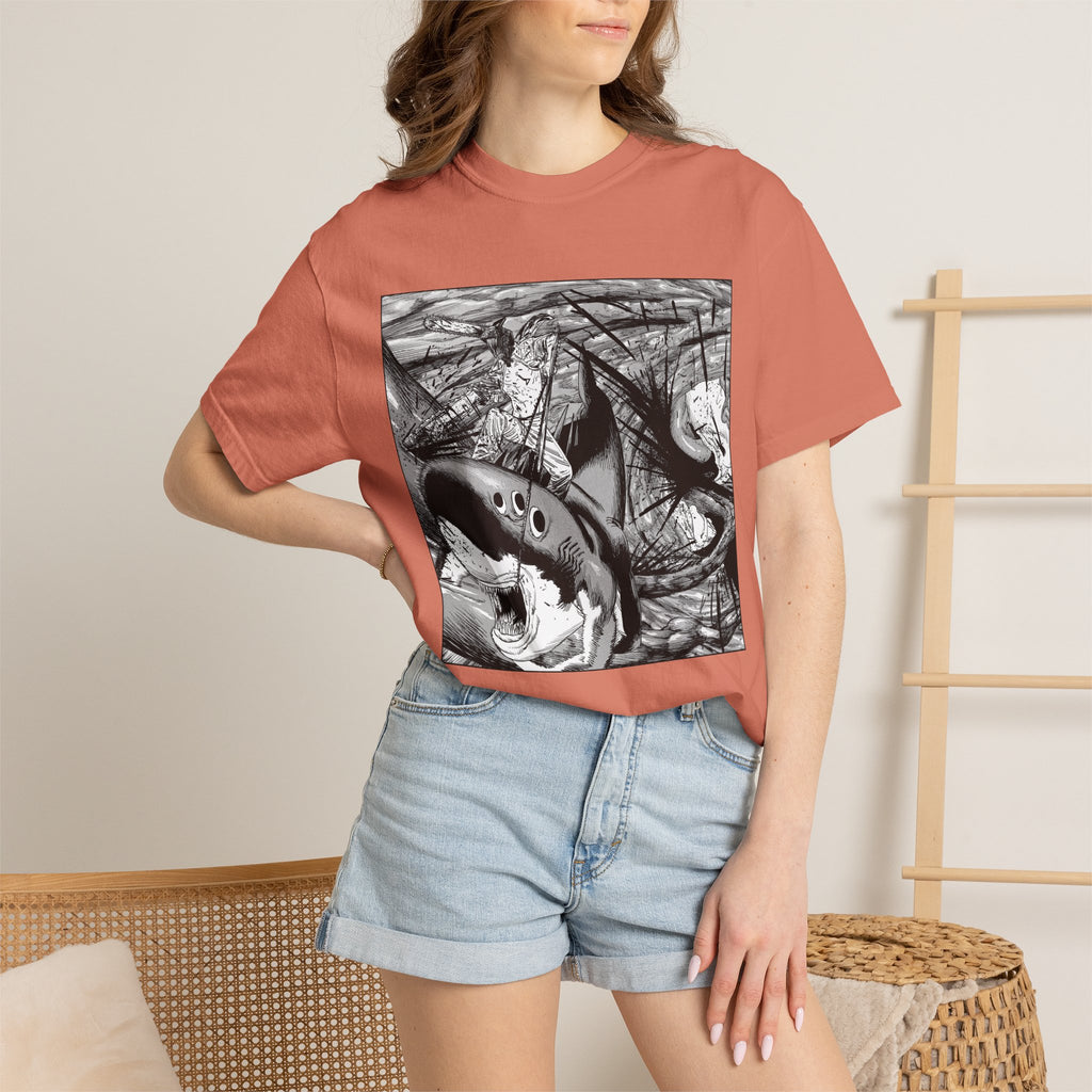 Chainsaw Man Shark Fiend T-Shirt | Black & White Manga Graphic Tee | Japanese Anime Streetwear
