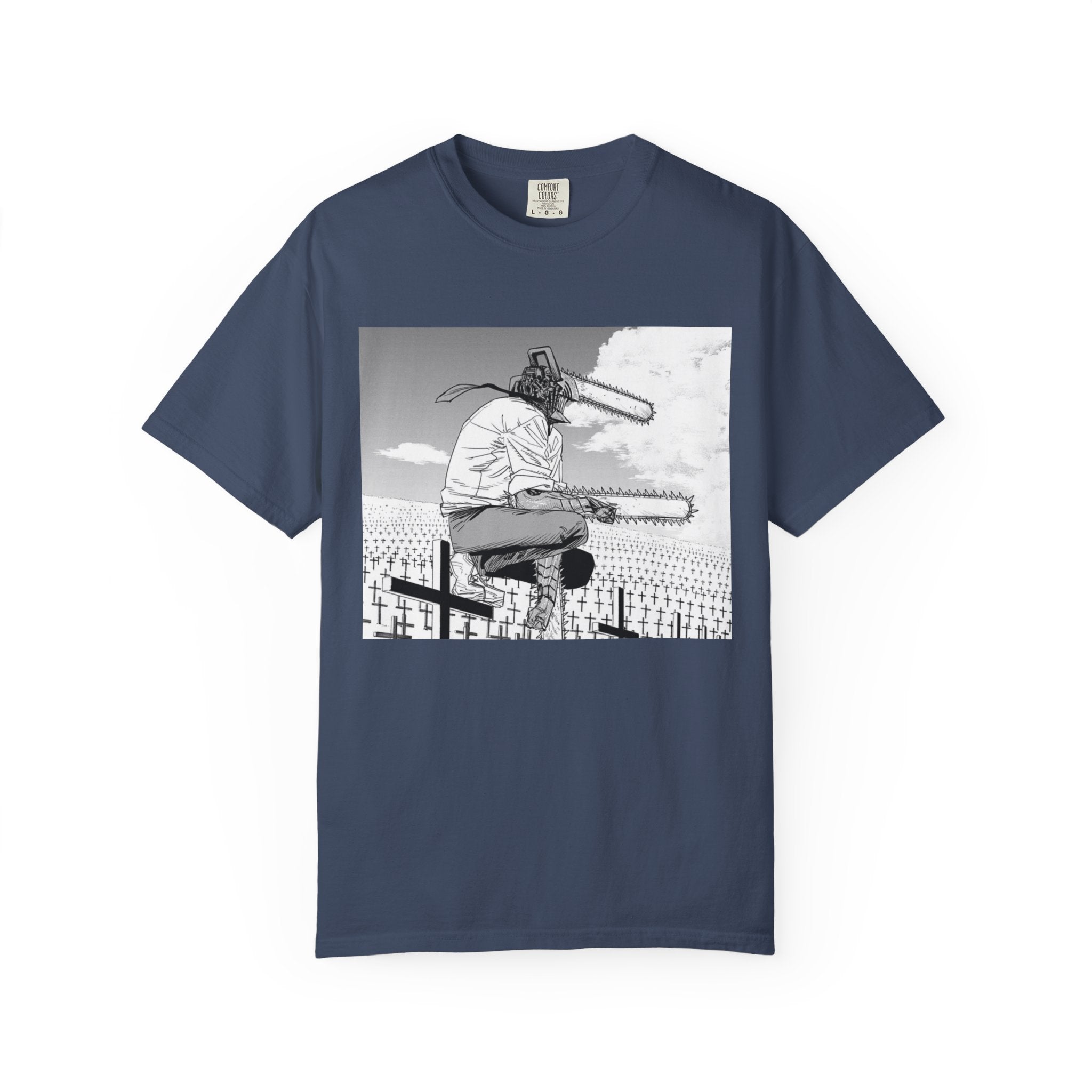 Chainsaw Man Graveyard Scene T-Shirt | Black & White Manga Graphic Tee | Japanese Anime Streetwear