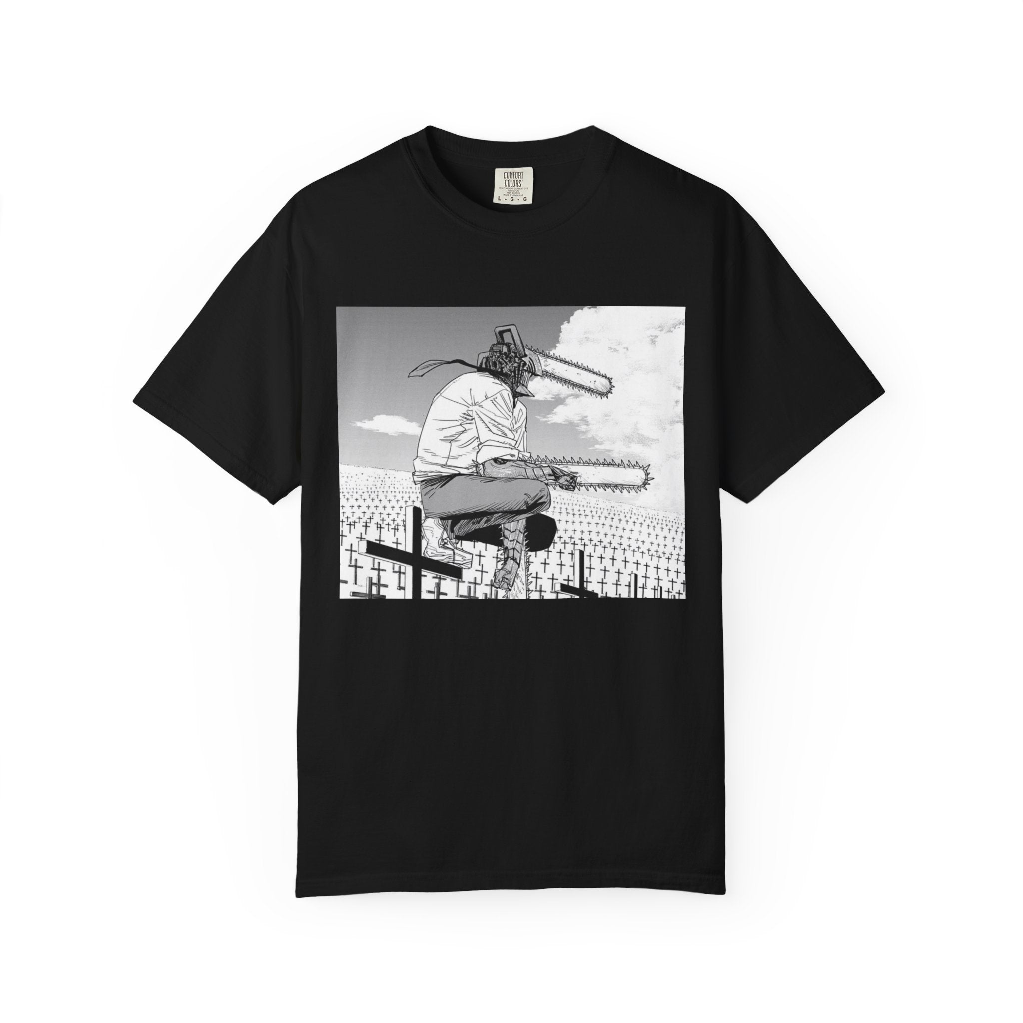 Chainsaw Man Graveyard Scene T-Shirt | Black & White Manga Graphic Tee | Japanese Anime Streetwear