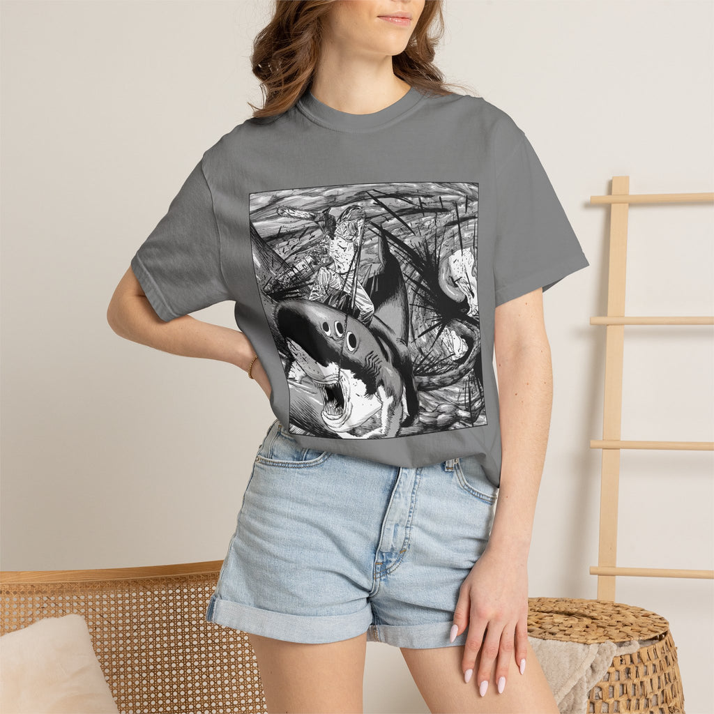 Chainsaw Man Shark Fiend T-Shirt | Black & White Manga Graphic Tee | Japanese Anime Streetwear