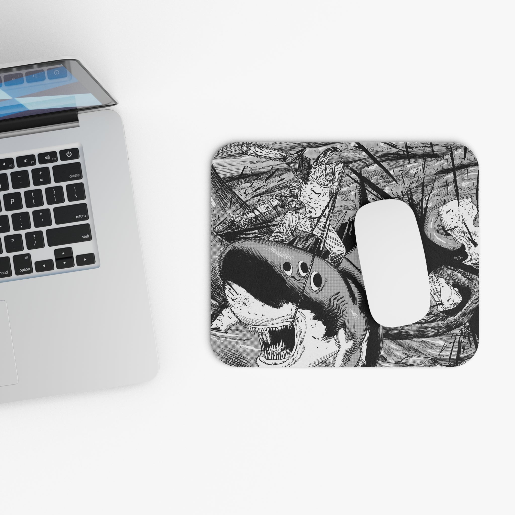 Chainsaw Man Shark Devil Mouse Pad | Black & White Manga Gaming Mousepad | Anime Desk Mat