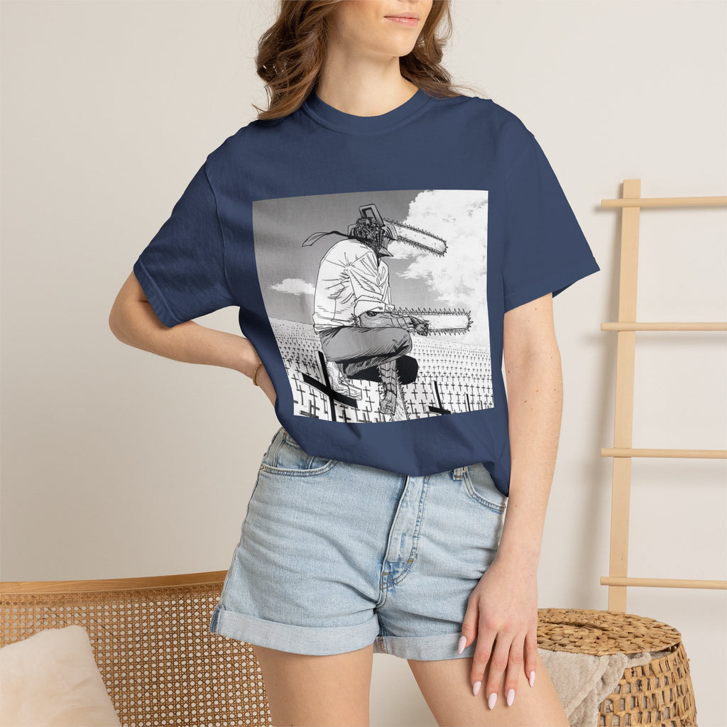 Chainsaw Man Graveyard Scene T-Shirt | Black & White Manga Graphic Tee | Japanese Anime Streetwear