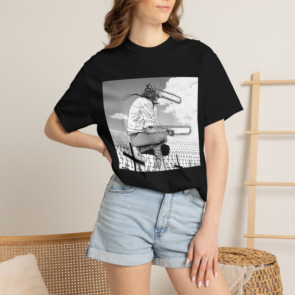 Chainsaw Man Graveyard Scene T-Shirt | Black & White Manga Graphic Tee | Japanese Anime Streetwear