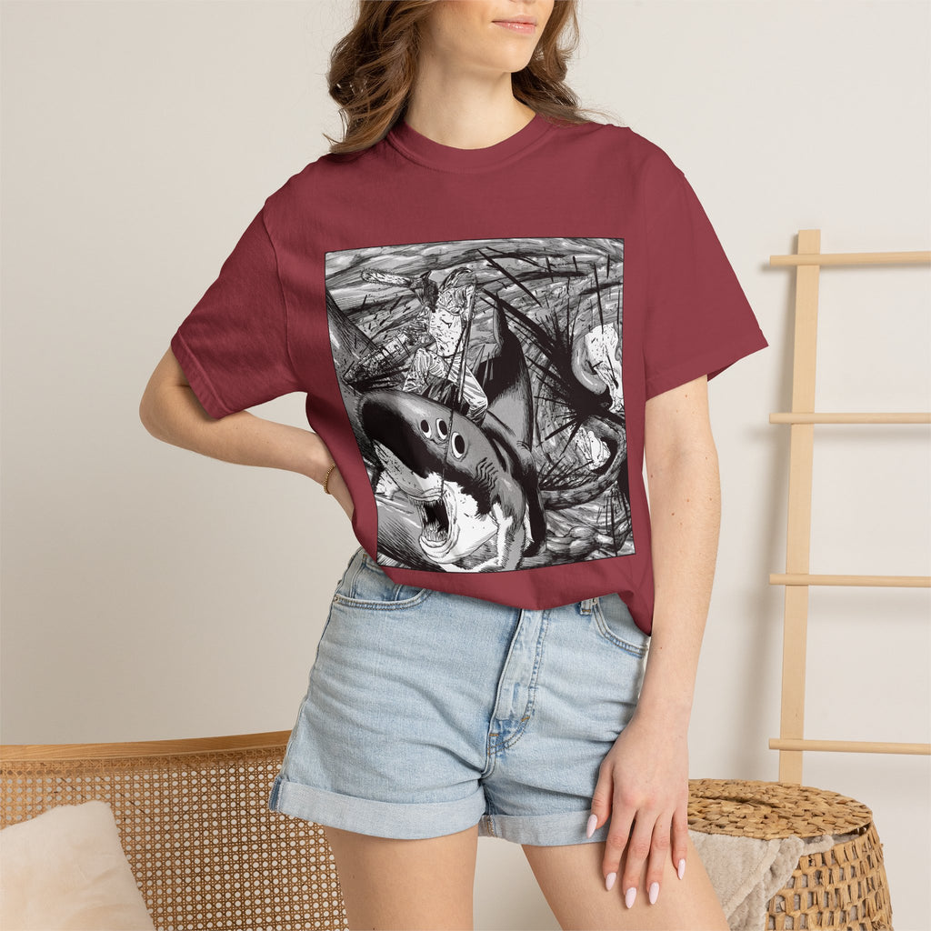 Chainsaw Man Shark Fiend T-Shirt | Black & White Manga Graphic Tee | Japanese Anime Streetwear