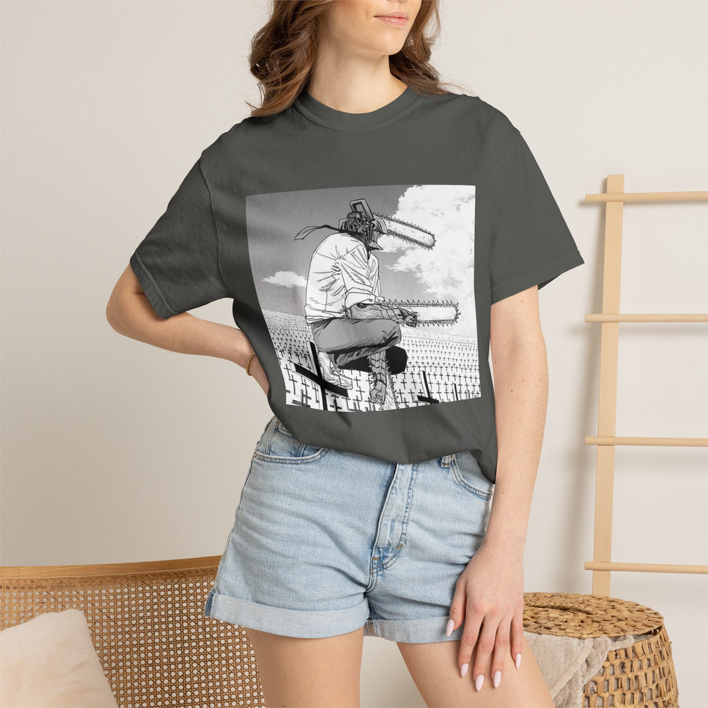 Chainsaw Man Graveyard Scene T-Shirt | Black & White Manga Graphic Tee | Japanese Anime Streetwear