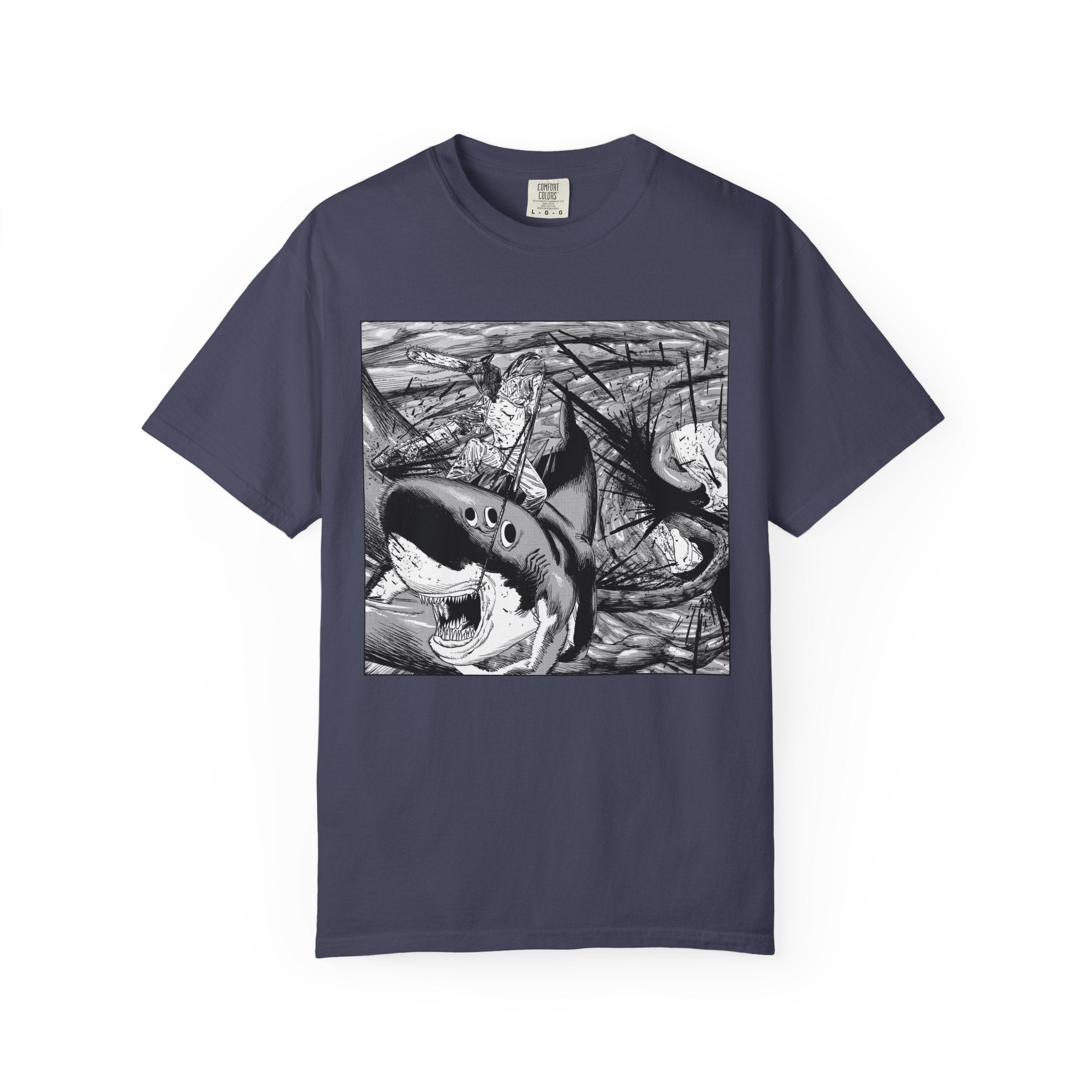 Chainsaw Man Shark Fiend T-Shirt | Black & White Manga Graphic Tee | Japanese Anime Streetwear