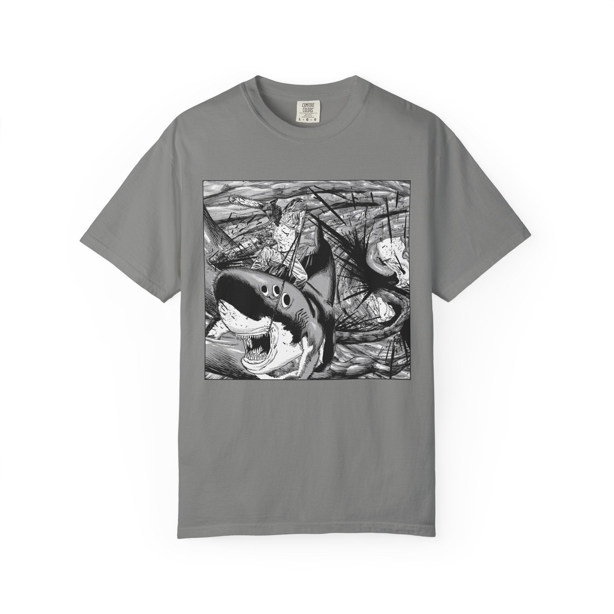 Chainsaw Man Shark Fiend T-Shirt | Black & White Manga Graphic Tee | Japanese Anime Streetwear