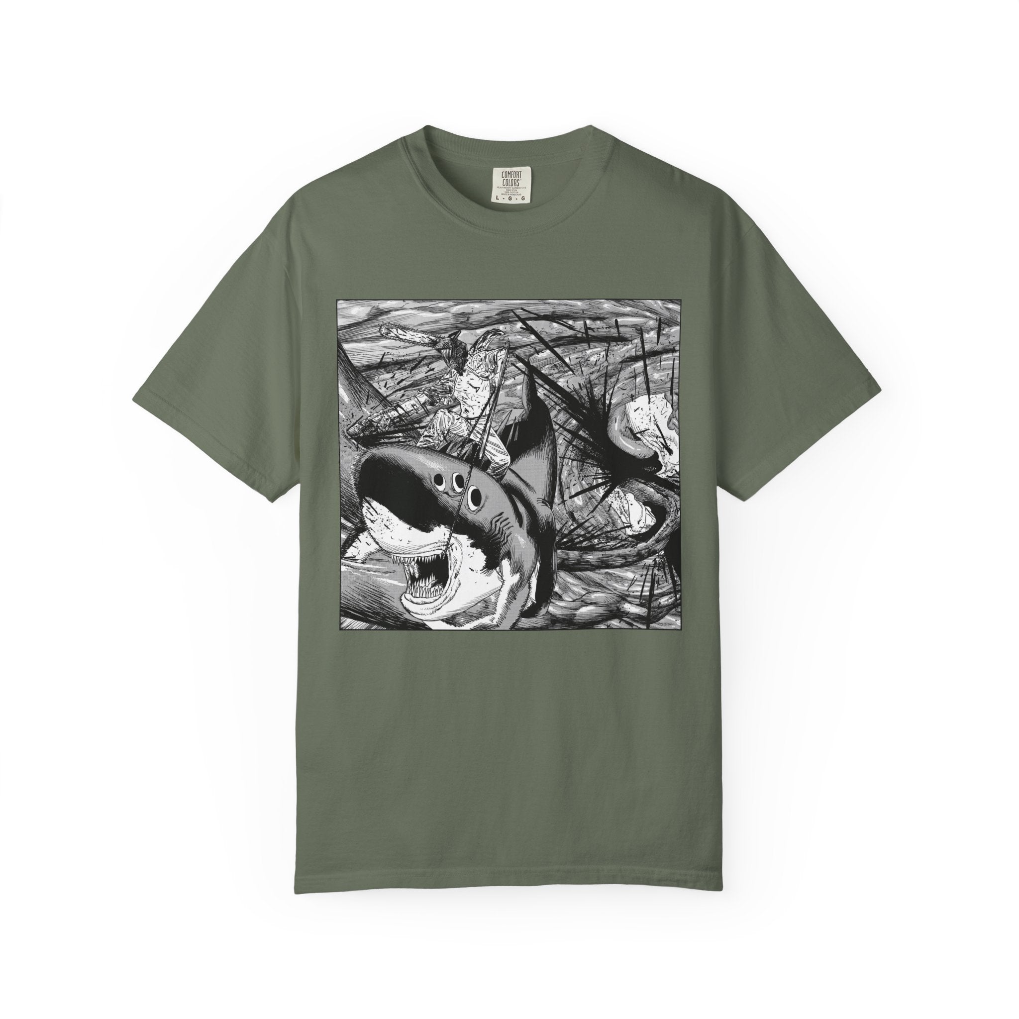 Chainsaw Man Shark Fiend T-Shirt | Black & White Manga Graphic Tee | Japanese Anime Streetwear