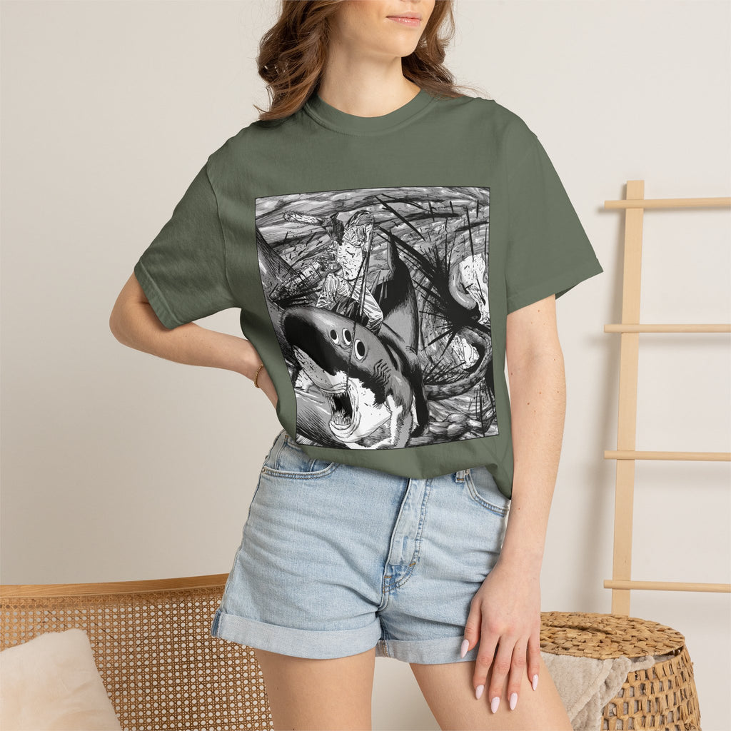 Chainsaw Man Shark Fiend T-Shirt | Black & White Manga Graphic Tee | Japanese Anime Streetwear