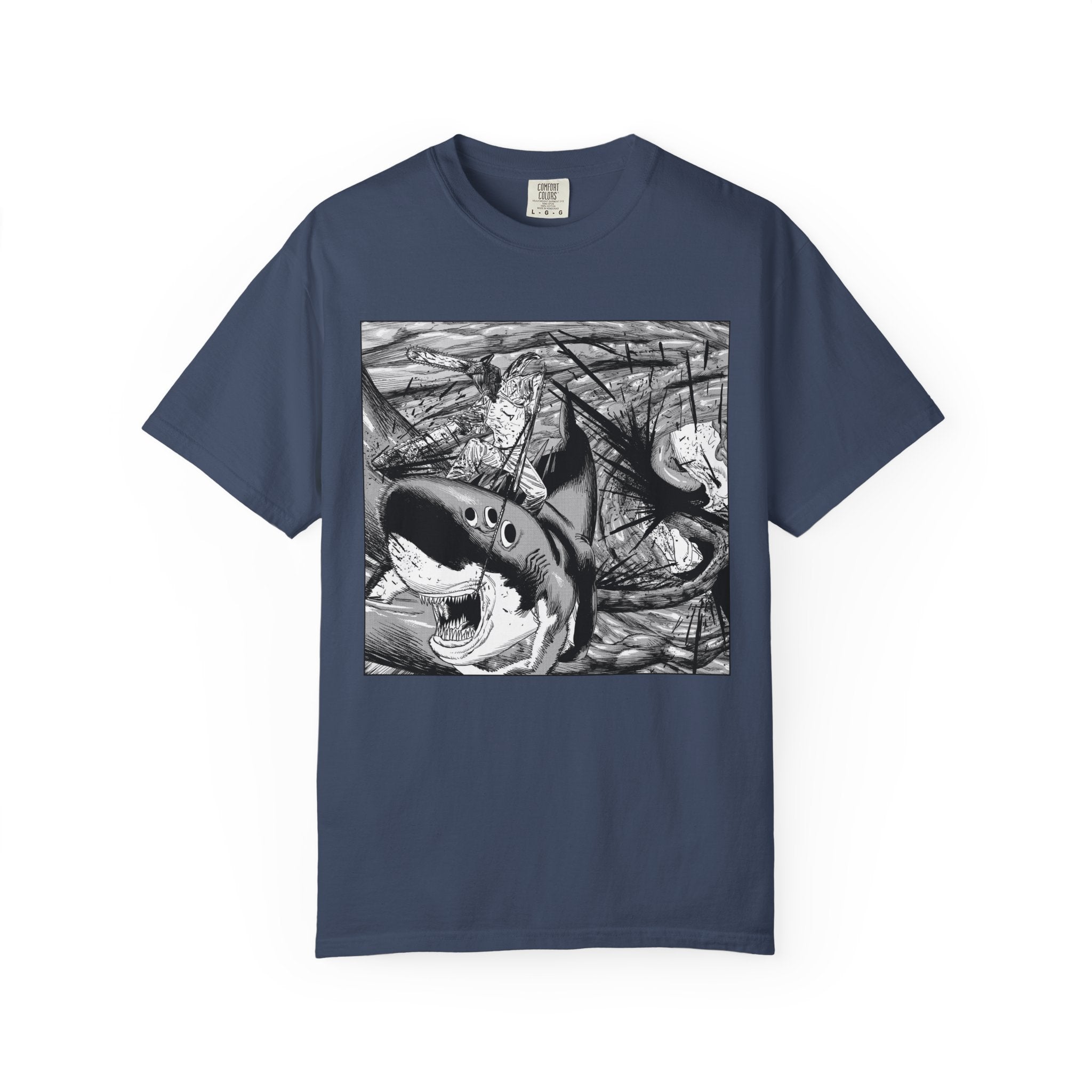 Chainsaw Man Shark Fiend T-Shirt | Black & White Manga Graphic Tee | Japanese Anime Streetwear