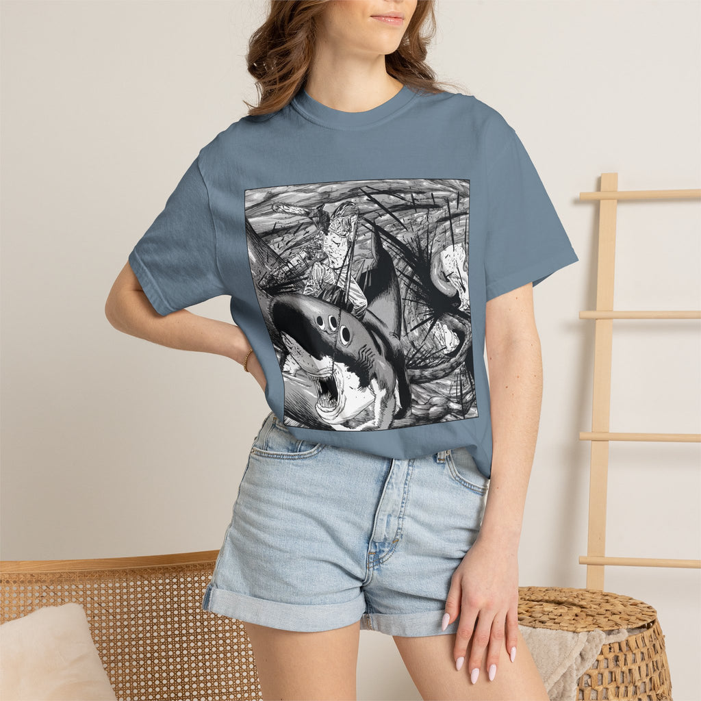 Chainsaw Man Shark Fiend T-Shirt | Black & White Manga Graphic Tee | Japanese Anime Streetwear