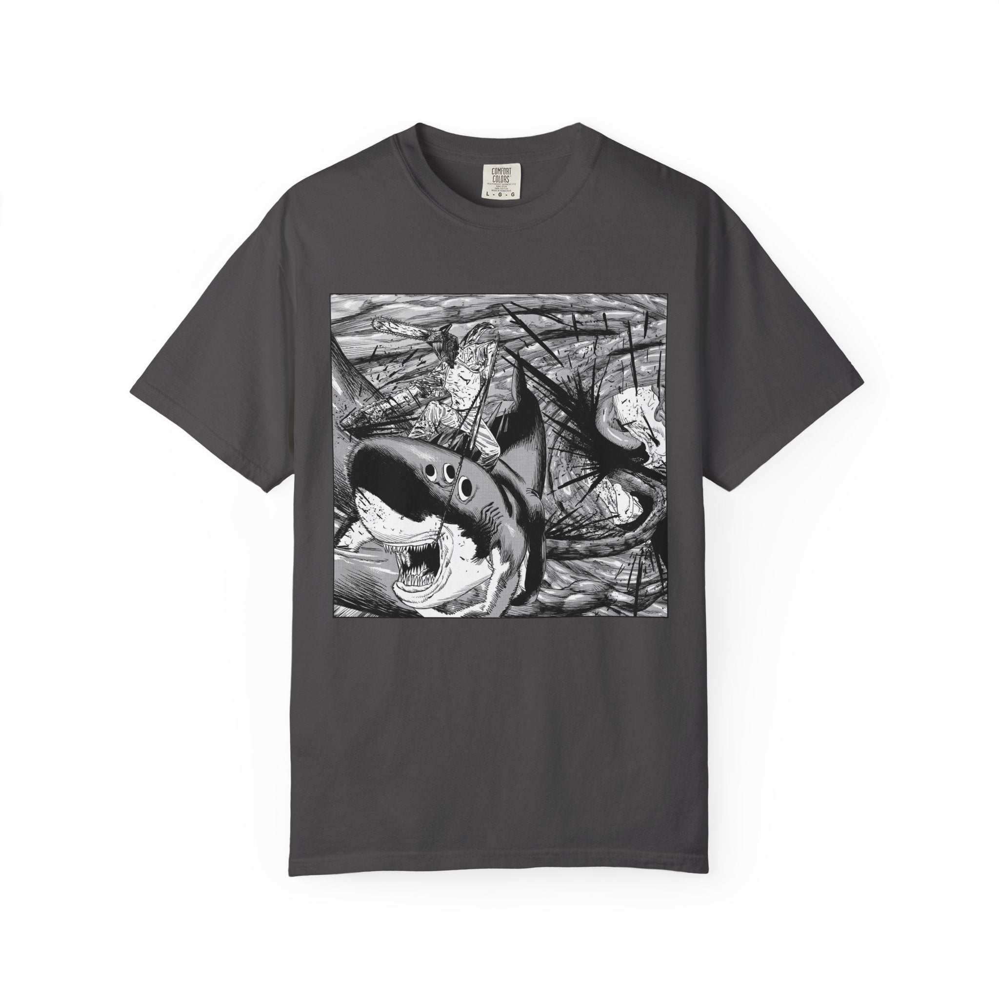 Chainsaw Man Shark Fiend T-Shirt | Black & White Manga Graphic Tee | Japanese Anime Streetwear