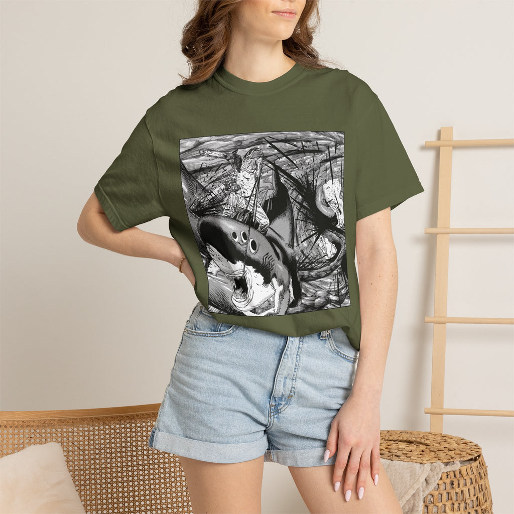 Chainsaw Man Shark Fiend T-Shirt | Black & White Manga Graphic Tee | Japanese Anime Streetwear