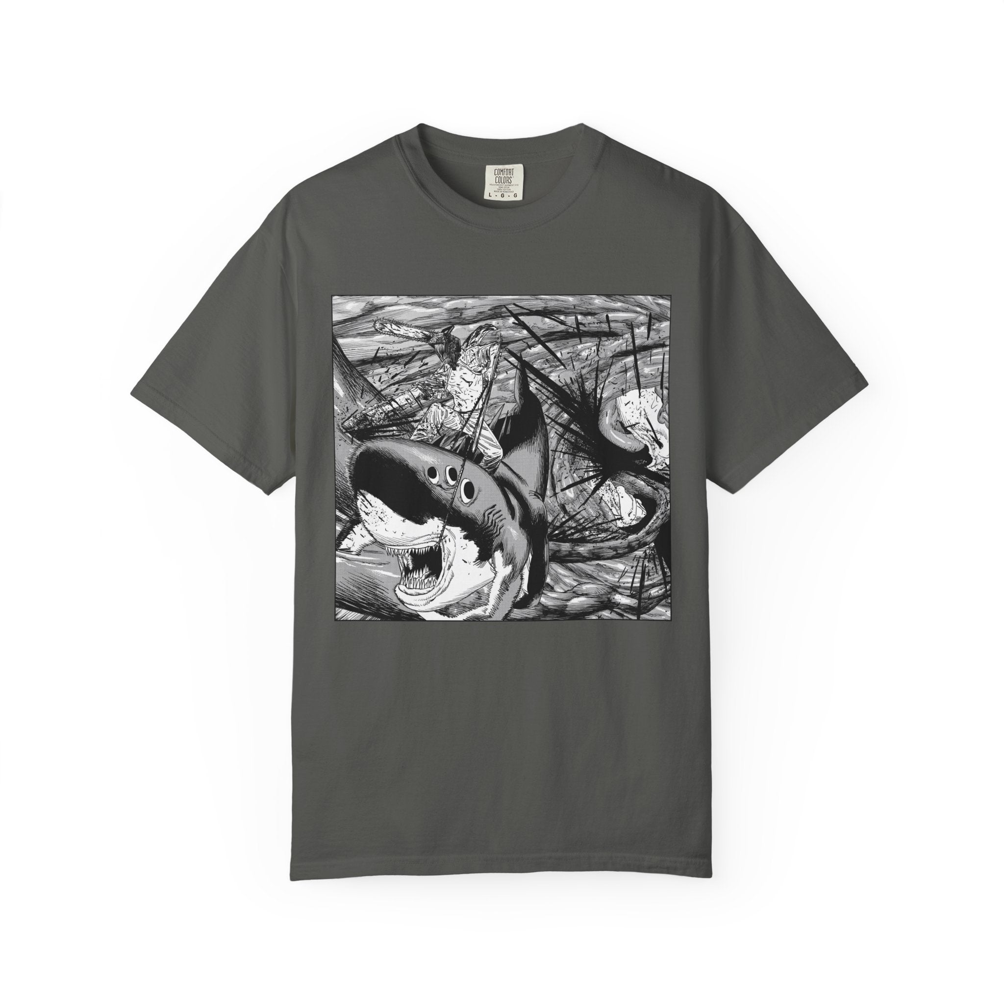 Chainsaw Man Shark Fiend T-Shirt | Black & White Manga Graphic Tee | Japanese Anime Streetwear