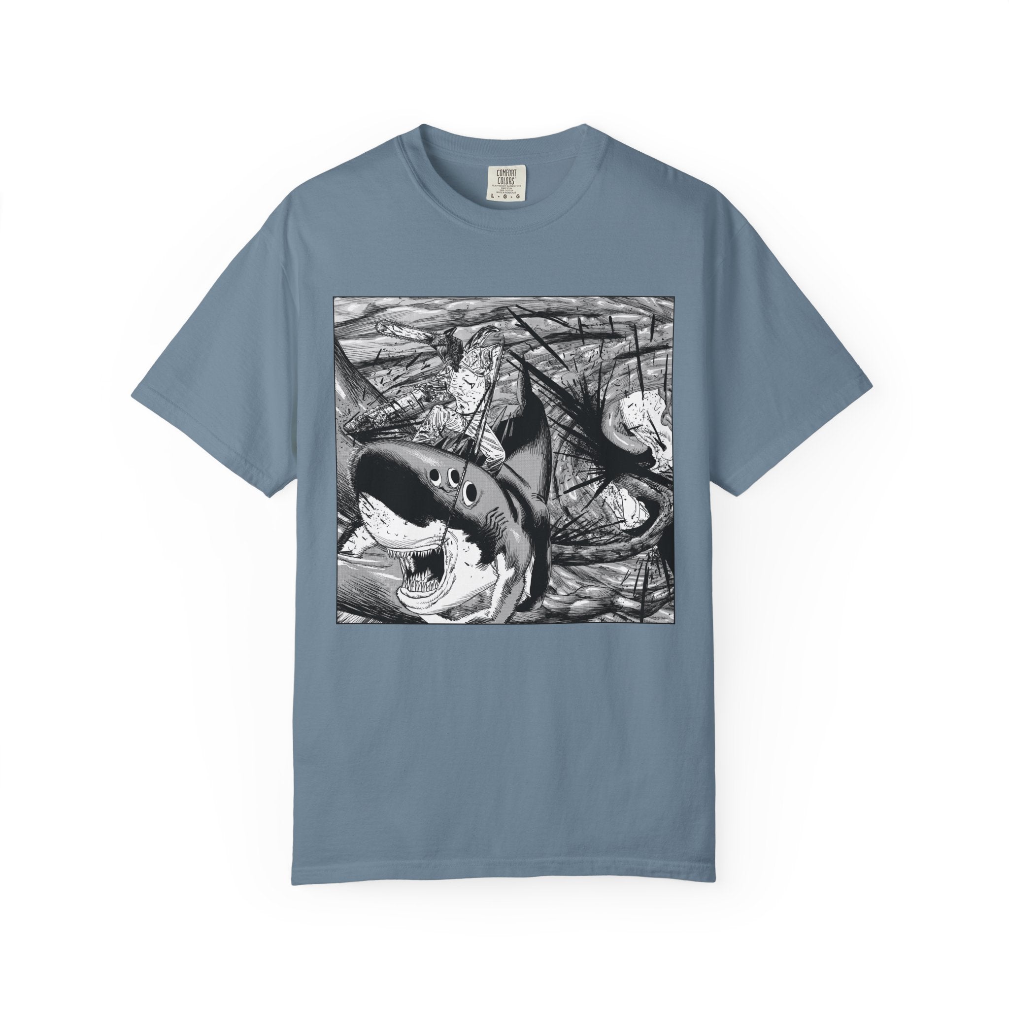 Chainsaw Man Shark Fiend T-Shirt | Black & White Manga Graphic Tee | Japanese Anime Streetwear
