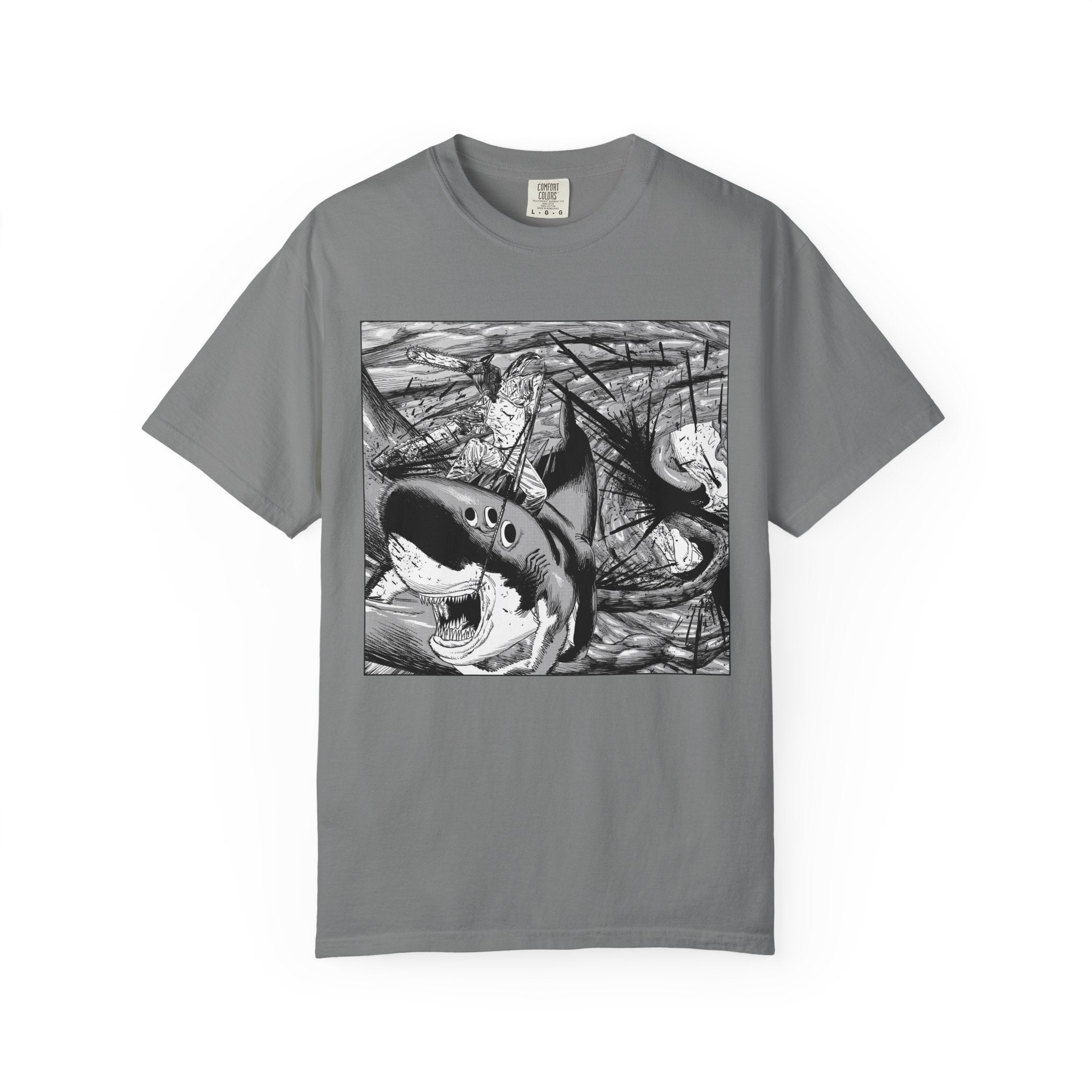 Chainsaw Man Shark Fiend T-Shirt | Black & White Manga Graphic Tee | Japanese Anime Streetwear