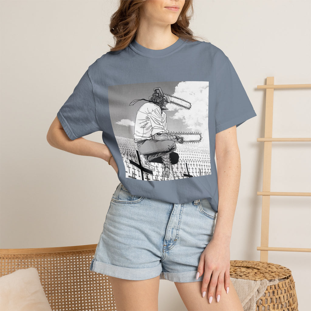 Chainsaw Man Graveyard Scene T-Shirt | Black & White Manga Graphic Tee | Japanese Anime Streetwear