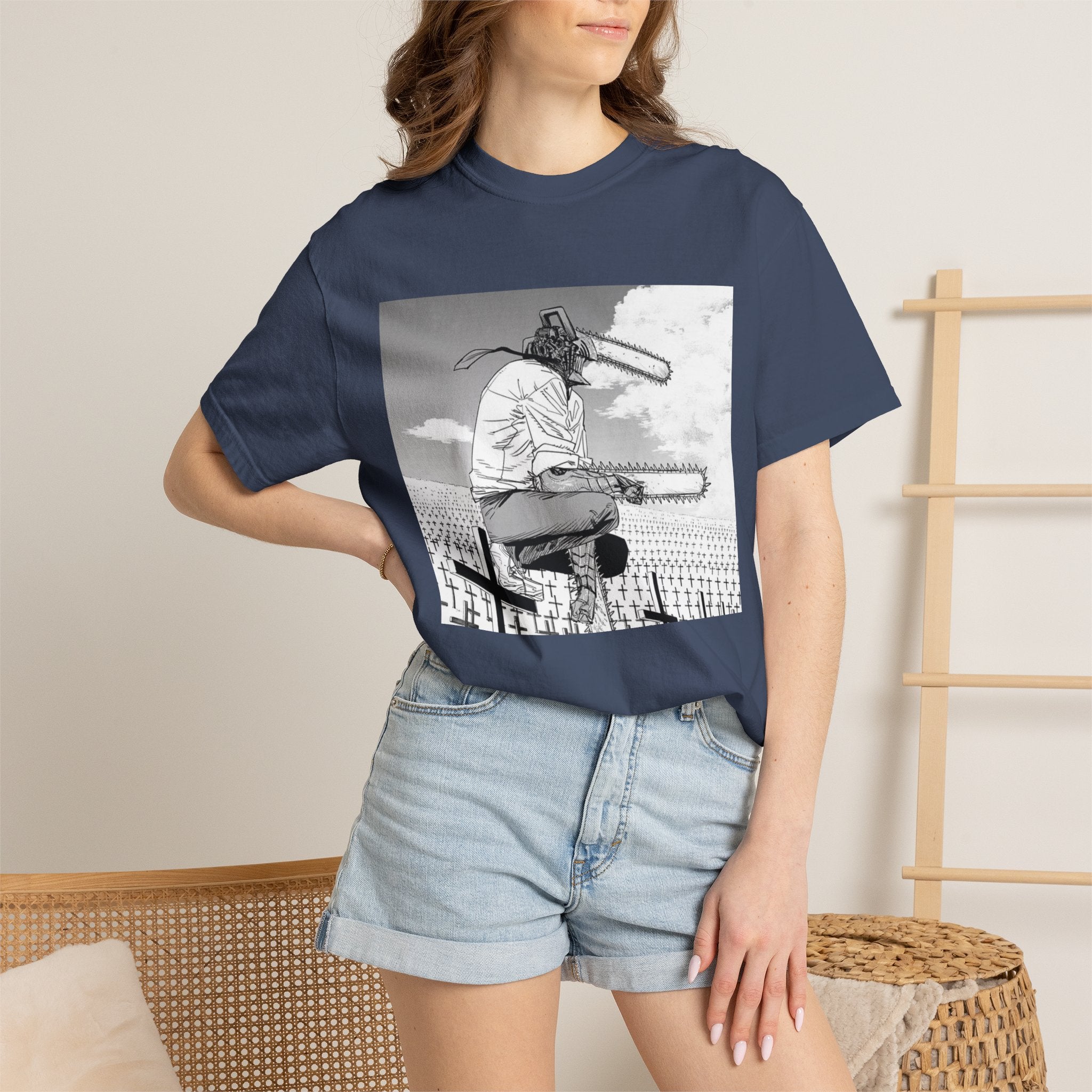 Chainsaw Man Graveyard Scene T-Shirt | Black & White Manga Graphic Tee | Japanese Anime Streetwear