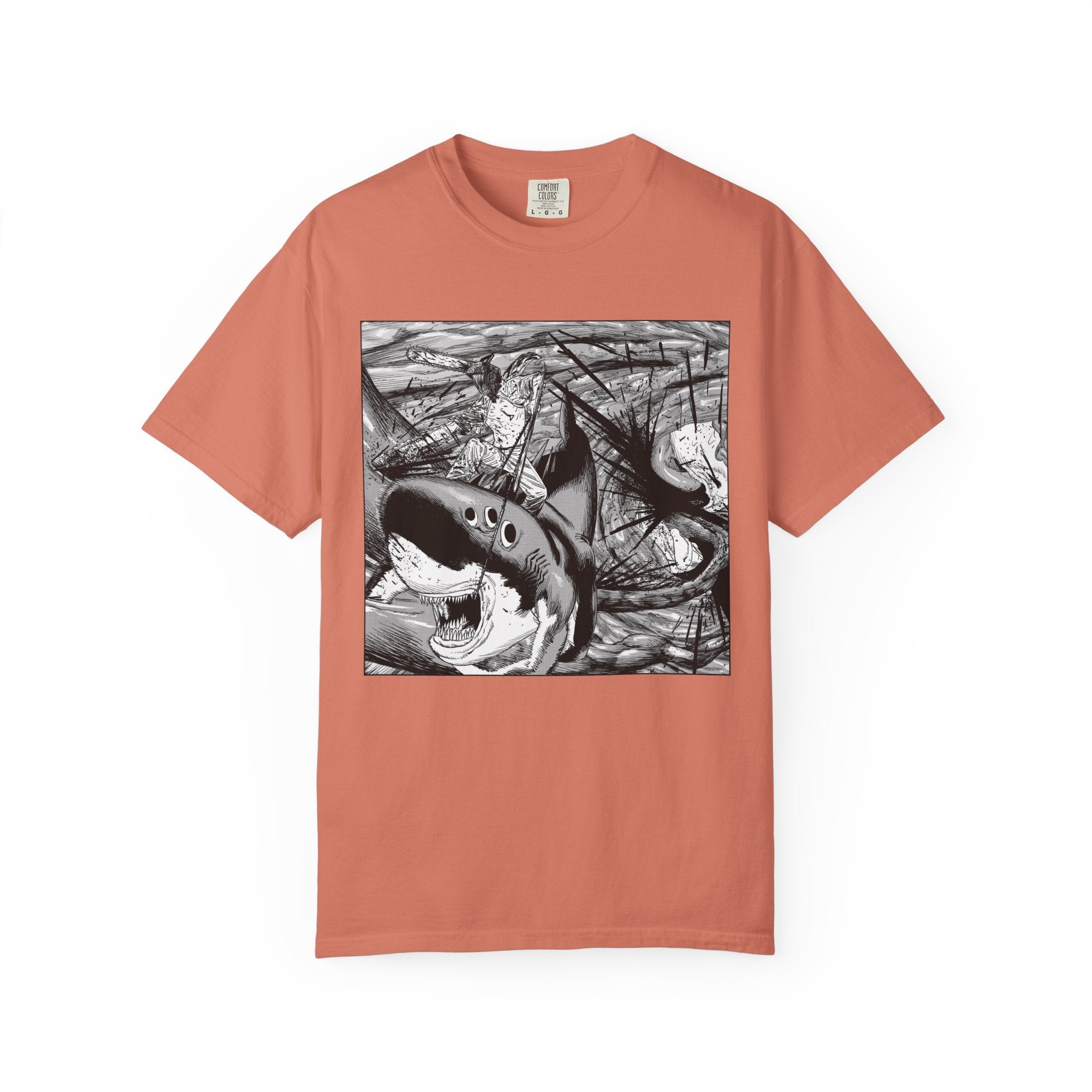Chainsaw Man Shark Fiend T-Shirt | Black & White Manga Graphic Tee | Japanese Anime Streetwear