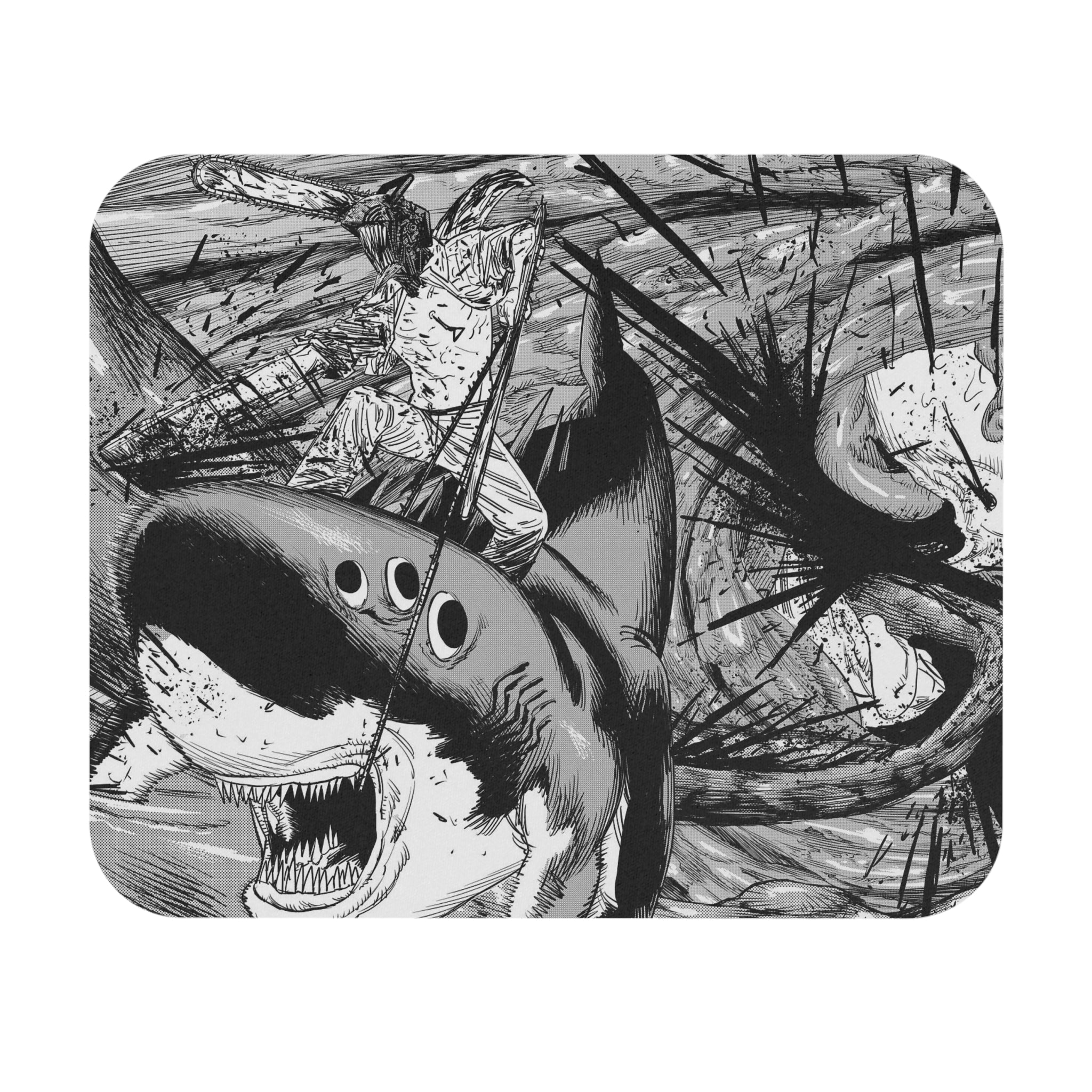 Chainsaw Man Shark Devil Mouse Pad | Black & White Manga Gaming Mousepad | Anime Desk Mat