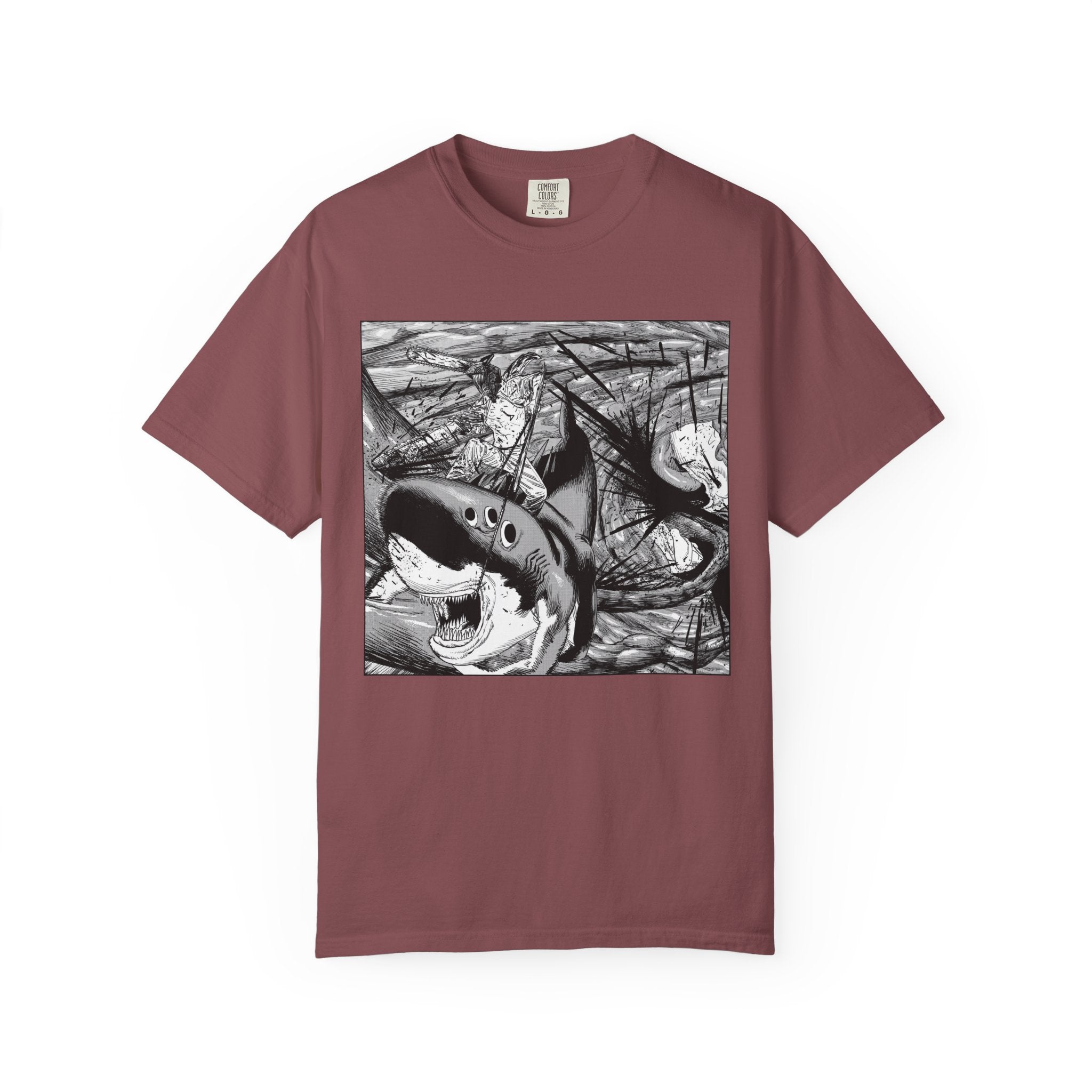 Chainsaw Man Shark Fiend T-Shirt | Black & White Manga Graphic Tee | Japanese Anime Streetwear
